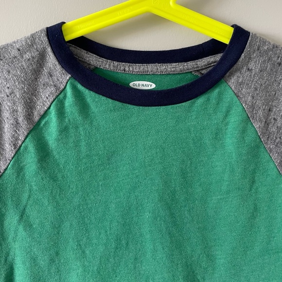 Old Navy Boys Raglan Baseball T-Shirt - Softest T-Shirt- Green, Grey, & Navy - Picture 3 of 6